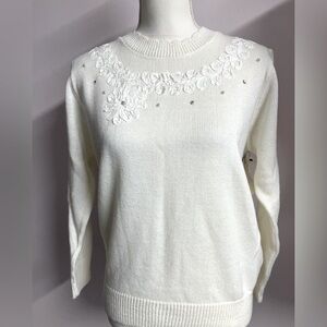 Threadneedle Street Women’s Pullover Sweater, M, Cream White, Cottagecore